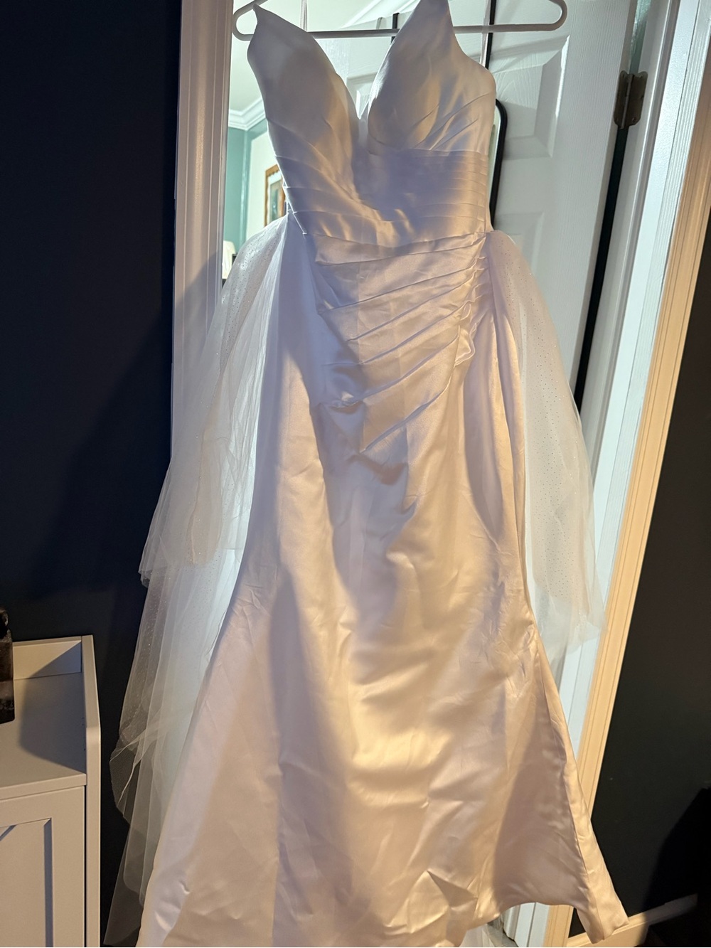 White Satin Strapless Ball Gown Wedding Dress